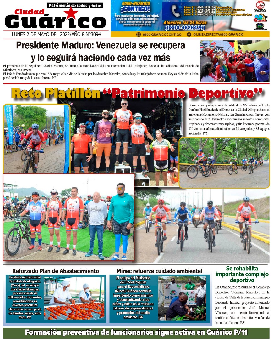 Te presentamos la Portada del Diario #CiudadGRC, titulando hoy:

Reto Platillo
"Patrimonio Deportivo"

Visita la página web del Gobierno de Guárico y leé la edición digital.

<a href="/NicolasMaduro/">Nicolás Maduro</a> 
<a href="/josemvasquez/">José Vásquez</a>
<a href="/CarylBertho/">Caryl Bertho</a>
<a href="/Goncalvez211/">José D Goncalvez</a> 

#IgualdadYEquidadDeGenero

Vía || <a href="/Gob_Guarico/">Gobierno de Guárico</a>