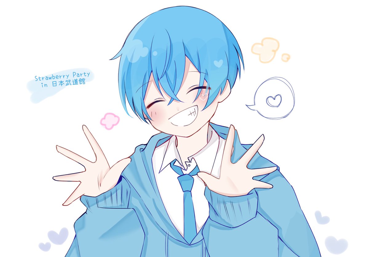 1boy male focus blue hair closed eyes heart smile solo  illustration images