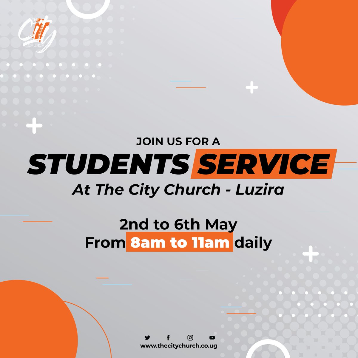 TheCityChurchL's tweet photo. This is for all students from form one to University, don't miss out on your services every day at The City Church Luzira.
#StudentsService
#ItsTimeForRevival
#TheCityChurchLuzira
https://t.co/aNWQDbVVyo https://t.co/CL7SAN2R3B
