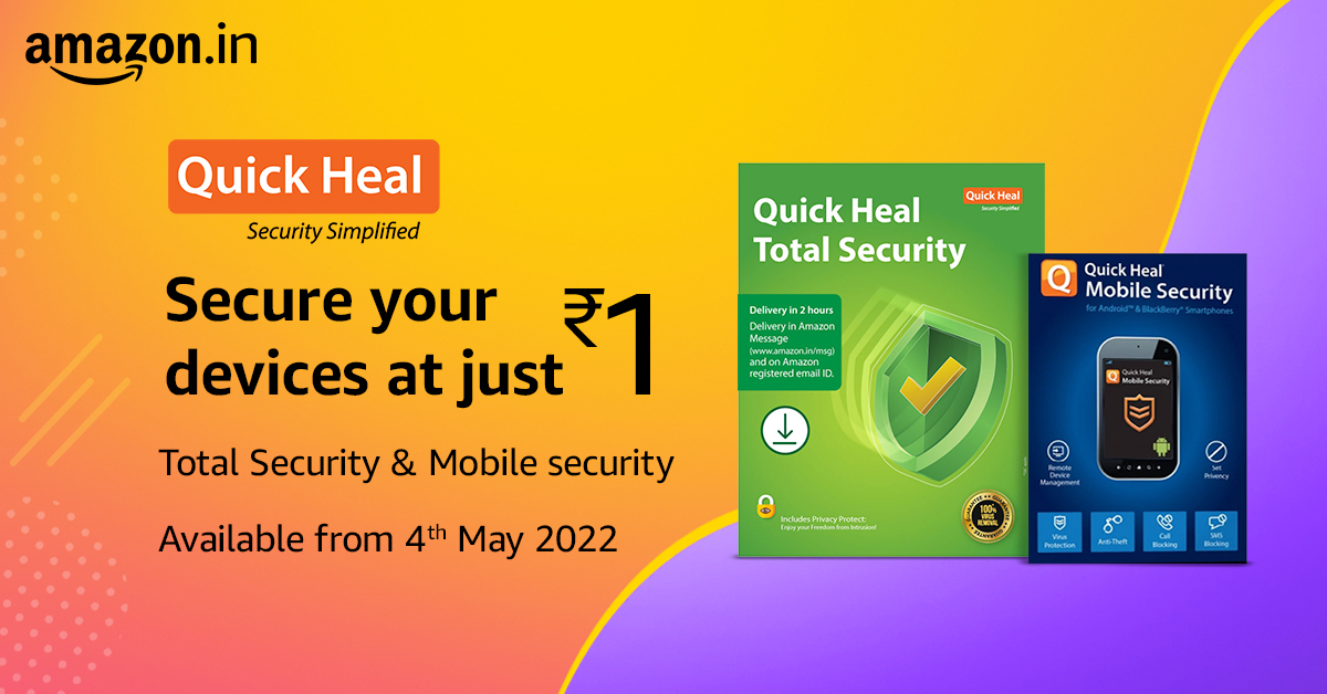 Now protect all your devices at just ₹1 | Total Security &amp; Mobile Security from Quick Heal.
Subscribe now to stay notified.

Visit - amazon.in/b?ie=UTF8&node…