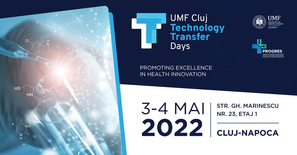 UMF_Cluj's tweet photo. 🔬🧬 UMF Cluj Technology Transfer Days 2022 va începe mâine, la ora 10:00!
👉 Programul complet poate fi consultat aici: https://t.co/LQuzHQ31F7
#UMFCluj #TechnologyTransferDays #MedFUTURE #GenomicCenter #cercetare #stiinta #inovare https://t.co/74p8wWwmkX