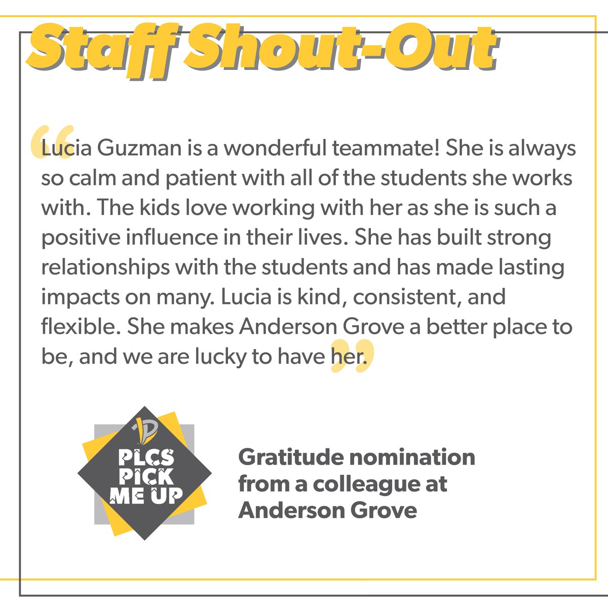 AndersonGrove's tweet image. PLCS paras are amazing! We'd love to hear from you about why you're grateful for Ms. Guzman, or ANY district staff member! Spread the gratitude by giving your own shout-out to a PLCS staff member in a reply! To apply to join the PLCS para team, click here: bit.ly/3oGlL9h
