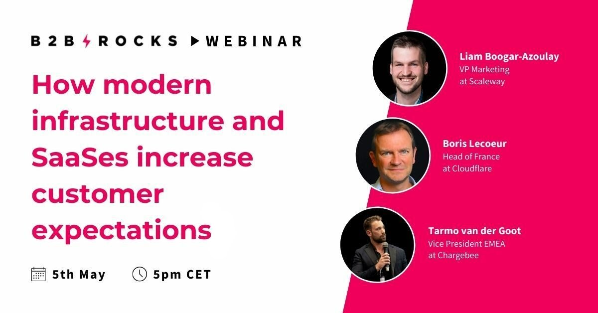 Modern infrastructure and #SaaS have huge impacts on global economies 💥 Join the <a href="/B2B_Rocks/">B2B Rocks</a> webinar, May 5, where <a href="/LiamBoogar/">Liam Boogar</a> will share disruptive thoughts on how to handle risen customer expectations, with <a href="/Cloudflare/">Cloudflare</a> &amp; <a href="/chargebee/">Chargebee</a> 💡: ow.ly/eRg550IWLPe