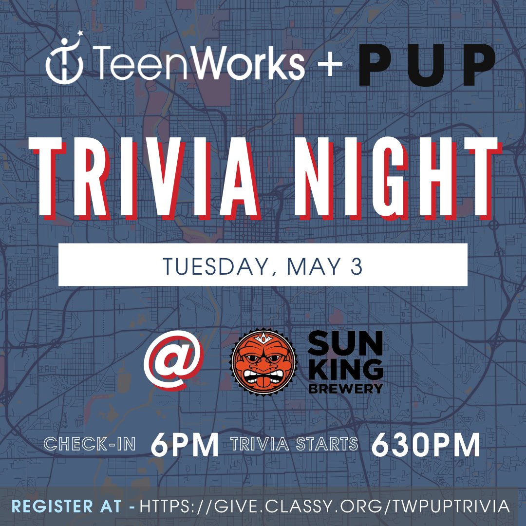 After you #vote in Indiana's #primaryelection tomorrow, join us at <a href="/sunkingbrewery/">Sun King Brewery</a> for #trivia at 6pm with our partners from <a href="/Teen_Works/">TeenWorks</a>! Register: ow.ly/IZG750IWF2j