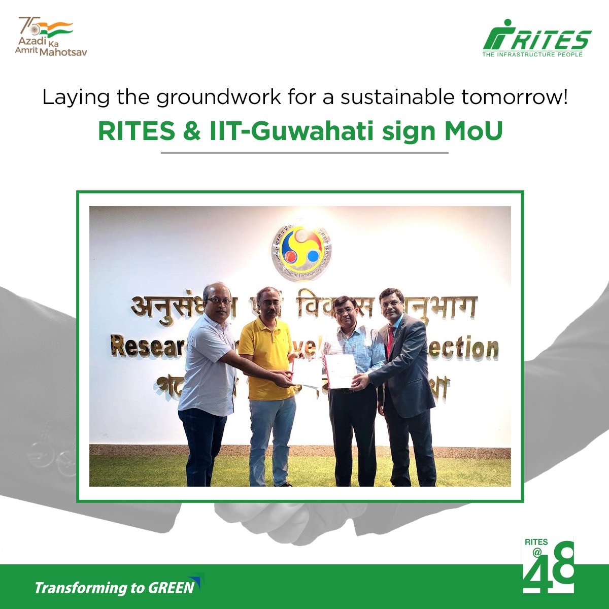 RITESLIMITED's tweet photo. To build a #sustainable transport infrastructure in the #NorthEastern region, #RITES has signed an #MoU with @IITGuwahati. We are sure that this #collaboration will help ensure a safe &amp; efficient #transportation system in this region.
#NewRelations

Read: https://t.co/jYVP2Me0zy https://t.co/yW90178wPS