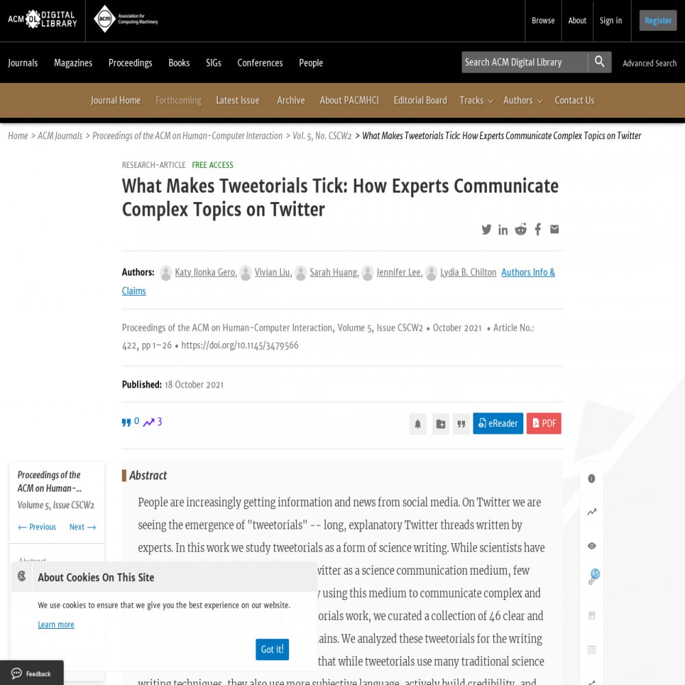 What Makes Tweetorials Tick: How Experts Communicate Complex Topics on Twitter hcsm.io/3vLv7Uu #hcsmR