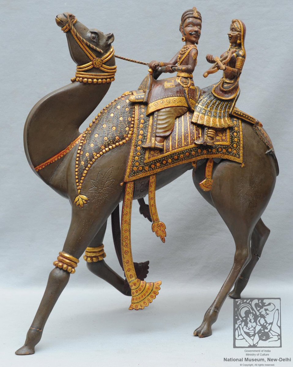 NMnewdelhi's tweet photo. This object harks back to the popular folk romance of the Marwar Prince Dhola and the Poogal Princess Maru. The folktale is primarily concerned with how the two lovers are reunited
🖼 Couple on Camel/Dhola-Maru I ca.19th- 20thCentury I Gujrat I Metal; Wood;painted
#NMCollection https://t.co/zw4mDpdCeP