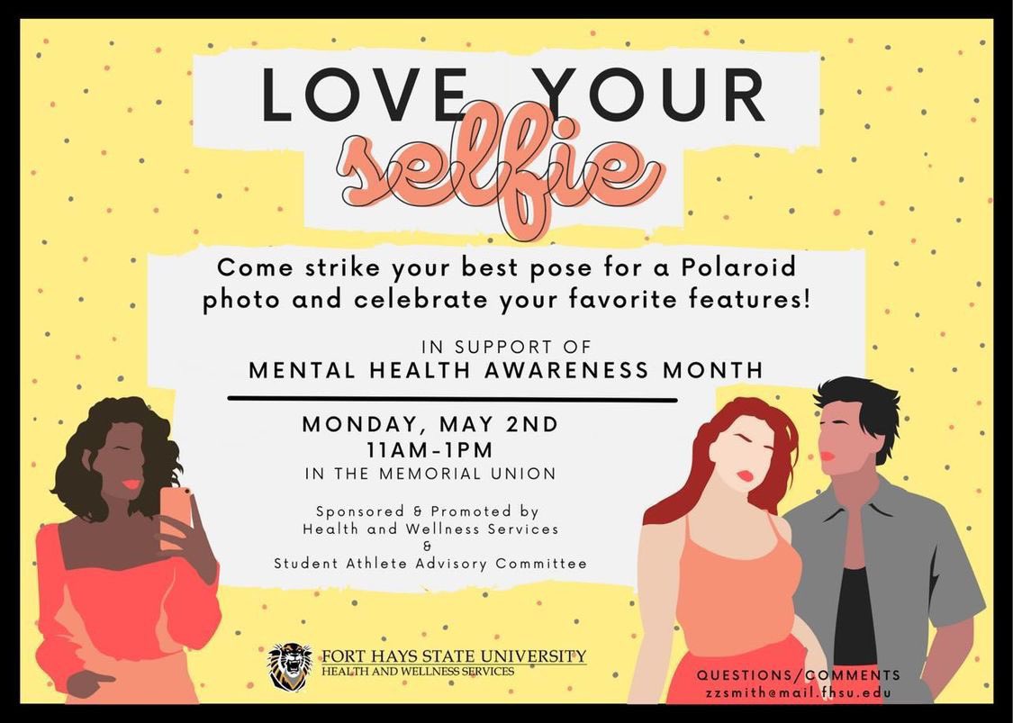 FHSUSAAC's tweet image. Come by the union between 11am-1pm to pose for a Polaroid photo and celebrate your best features!