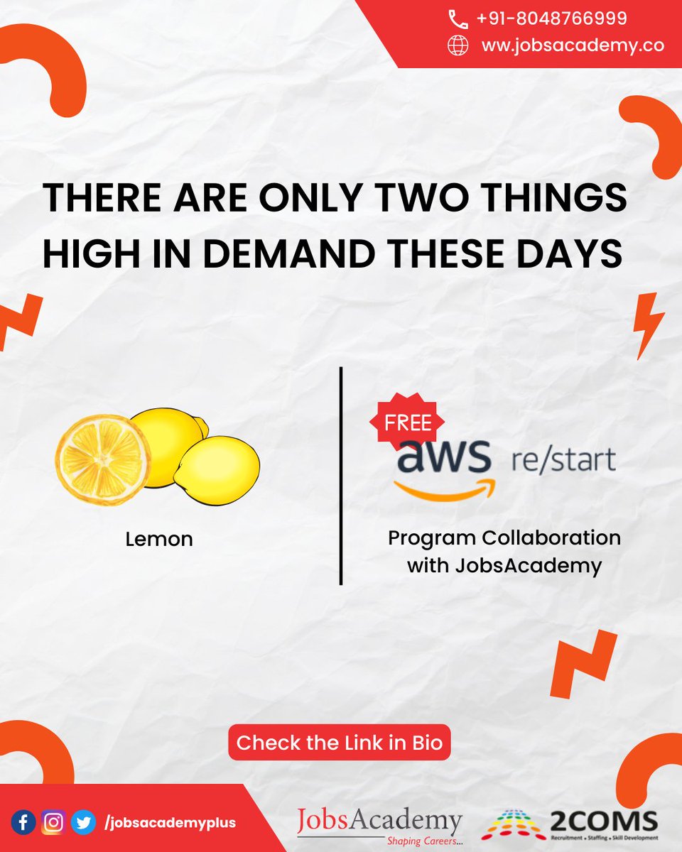 JobsacademyInd's tweet image. Build your future in AWS Cloud. Get started with AWS re/Start training &amp;amp; certification program. Secure high-paid jobs in the IT world. 

#awsrestart #awsfreecourse #cloudcomputing #awscourse #jobsacademy #2coms
