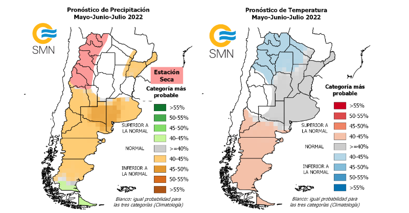 SMN_Argentina's tweet photo. #PRONÓSTICO CLIMÁTICO TRIMESTRAL 🌡️☀️🌧️
mayo-junio-julio 2022
✅Ya está disponible la tendencia de #temperaturas y #precipitaciones para el próximo trimestre en la Argentina.
Consultá toda la información en https://t.co/9ZySrOBNnJ
#SMN150 #ConVosEnElTiempo