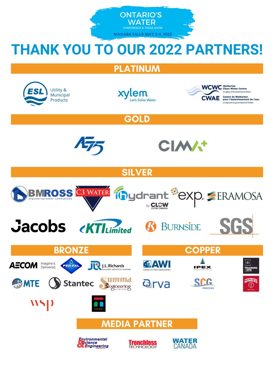 Thank you to our 2022 Platinum, Gold, Silver, Bronze and Copper Sponsors and Media Partners!  #Water22