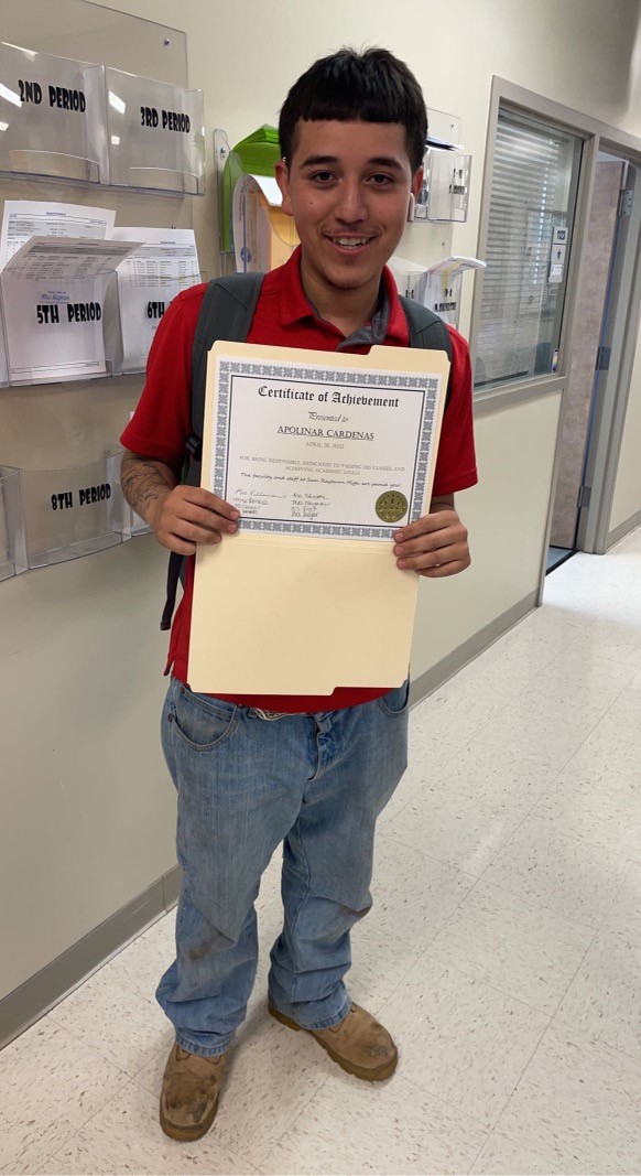So proud of this guy! Not only did he pass all of his classes for the 5th six weeks, he took 2nd place at the latest welding competition, beating out over 120 students from across the state! He also got a welding certification. Keep up the great work, Apolinar!