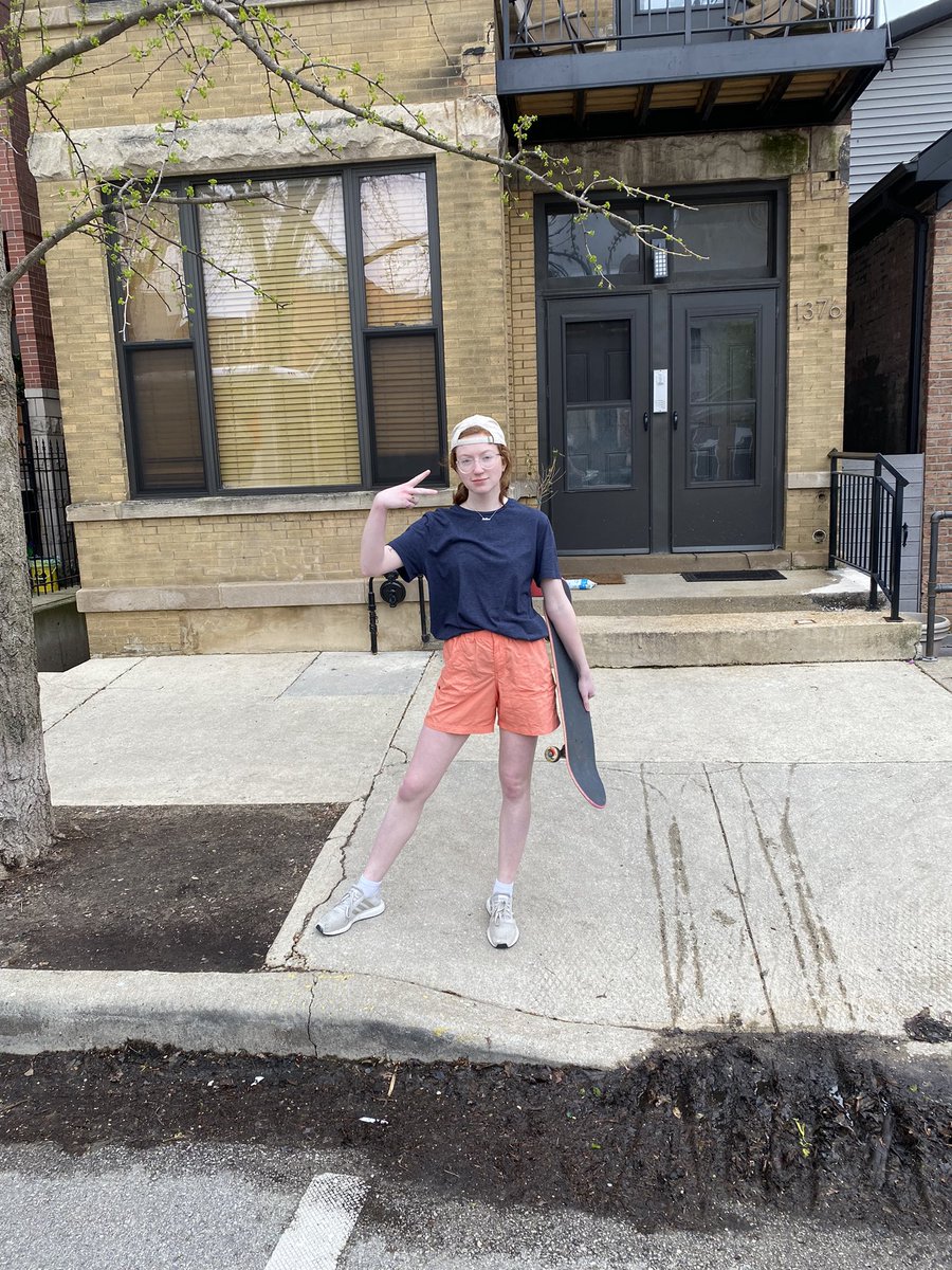 GoodPodLemon's tweet photo. Today's episode is gonna be a little delayed in coming out as yesterday was spent moving Elise and our friend Zeke into their new homes so in the meantime please enjoy this picture of Elise wearing a man shirt and liking to skateboard https://t.co/OoC7pqEW5c