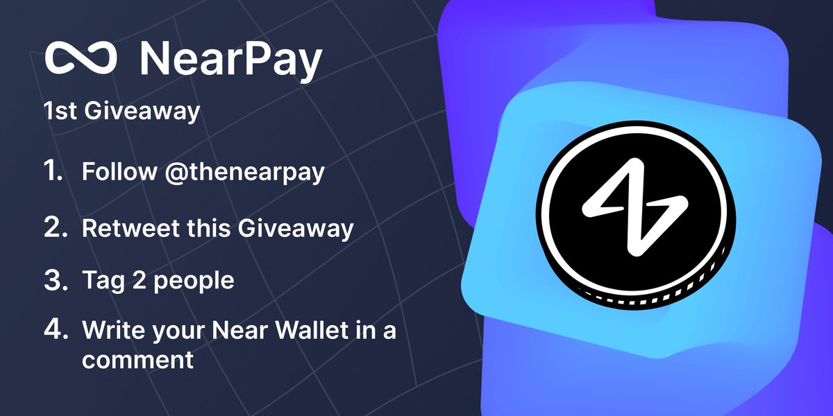 #NEAR fellas! It's our first #giveaway!
4 people will get 3 $NEAR each!
For every 300 Retweets, we will have 1 more winner!
72 hours until the end!
Details you can read below:
1. Follow @thenearpay
2. RT and Tag 3 people
3. Write your #NearWallet under!
#NEARProtocol #Crypto