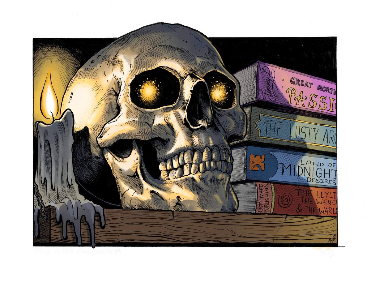 swarddraws's tweet image. In between medicated naps for my seized-up back and making progress on my commission list, I managed to do some color passes over the weekend, including this one of Bob the Skull. Hope y'all had a solid weekend.