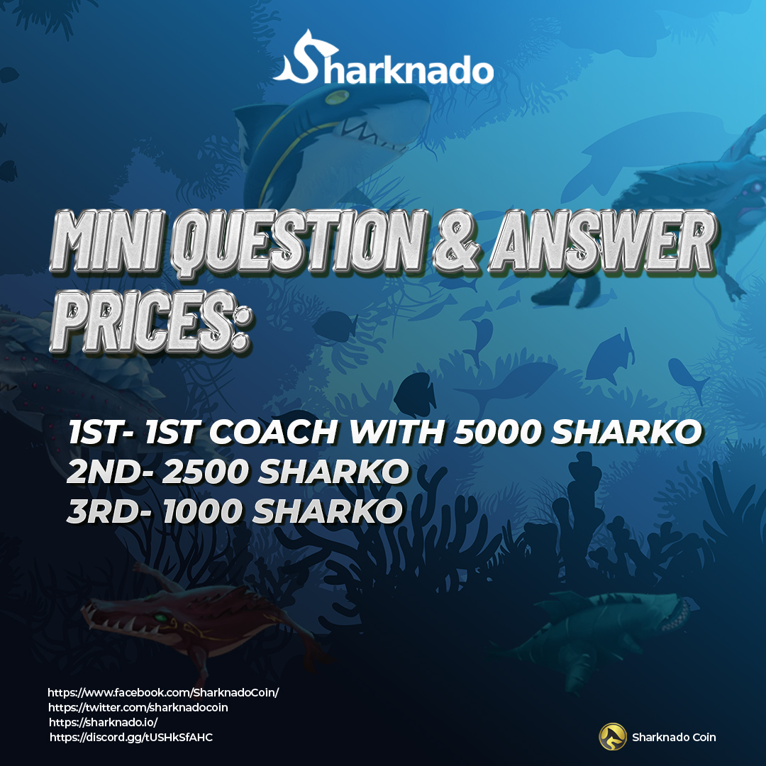 SharknadoDAO's tweet photo. Hello everyone! Sharknado event is here! 😎

SHARKNADO COIN FIRST EVENT
-MINI QUESTION &amp; ANSWER-

How to join?

-Must join our discord - https://t.co/zbyCBgNn66

-Must have atleast 3-invites

-Name and DC username

-Email address https://t.co/DZa8PQ4nyy