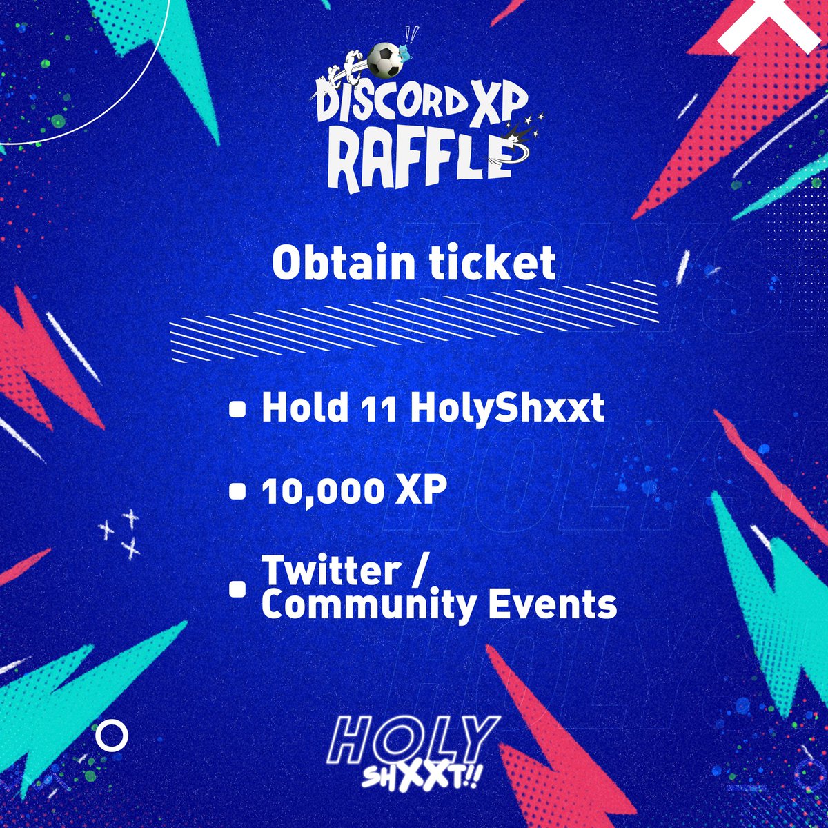 2nd out of 3 “Discord XP Raffle”will be held on May 5th
A total of 8ETH prizes including a trip to the #QatarWorldCup2022 , #PS5, football star signed jersey, HOF signed skateboard, <a href="/Casetify/">CASETiFY</a> NFT mobile case, etc. 🎁
join discord.gg/holyshxxtnft

#nftcommunity #communitygamefi