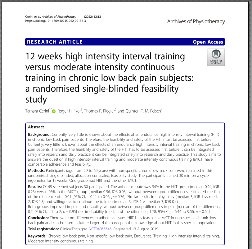 PhysioMeScience's tweet photo. 12 weeks high intensity interval training versus moderate intensity continuous training in chronic low back pain subjects: a randomised single-blinded feasibility study

https://t.co/8O9TFuxiLJ https://t.co/Y2S7ydvaYA