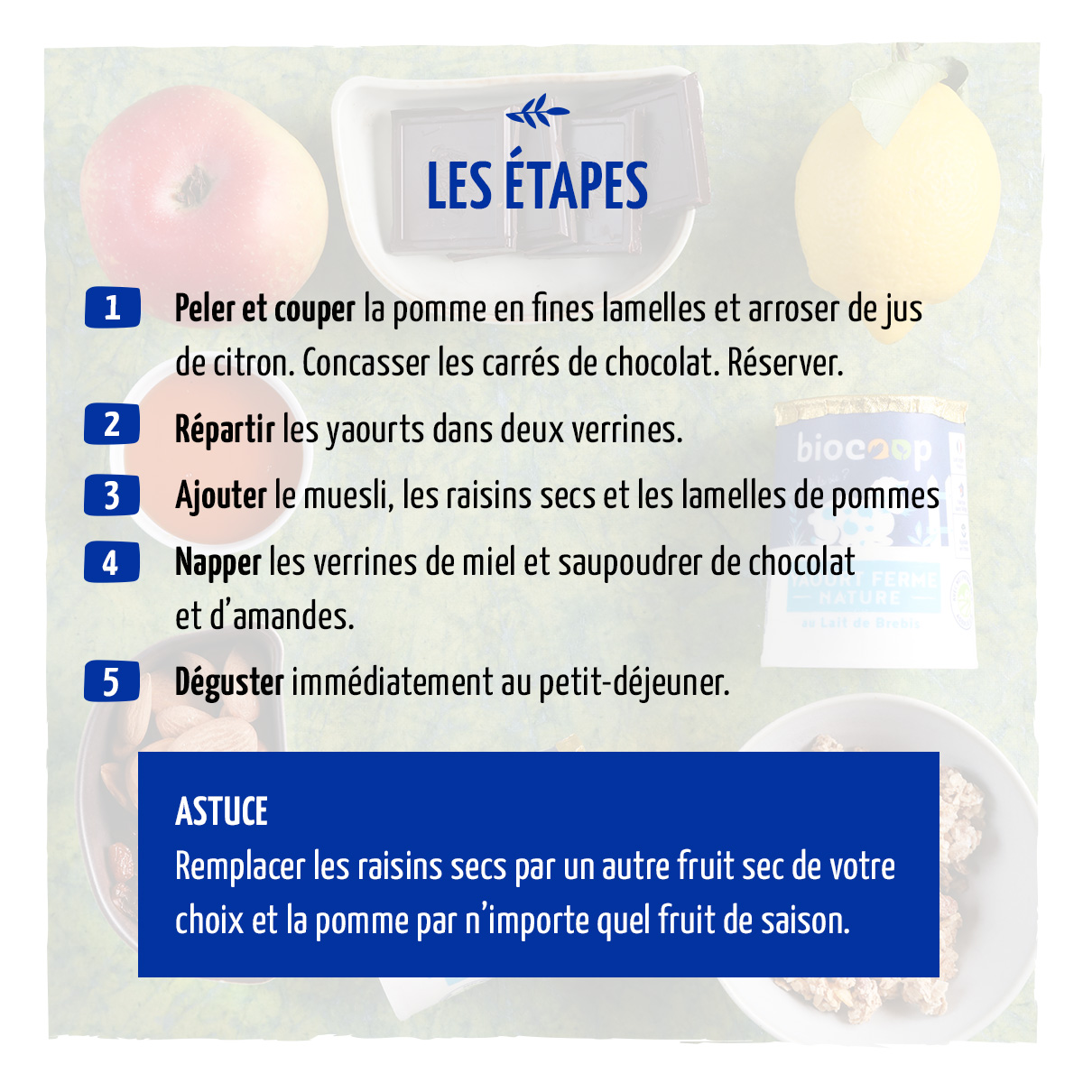 Biocoop66's tweet photo. [RECETTE]
Verrine de yaourt au muesli et au miel 🐝
➡️ Niveau de difficulté : 1 étoile
➡️ Pour 2 personnes
➡️ Préparation : 10 min
https://t.co/pH8fONZALY
#bio #biocoop #recette #dessert https://t.co/0GkKxwAiQo