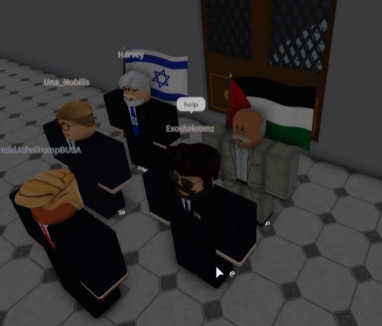 Congressmen Harvey Galloway and Ryan Bleed escorting President Donald Trump to the House chamber while carrying the Israeli and Palestenian flag respectively. (State of the Union 2021)