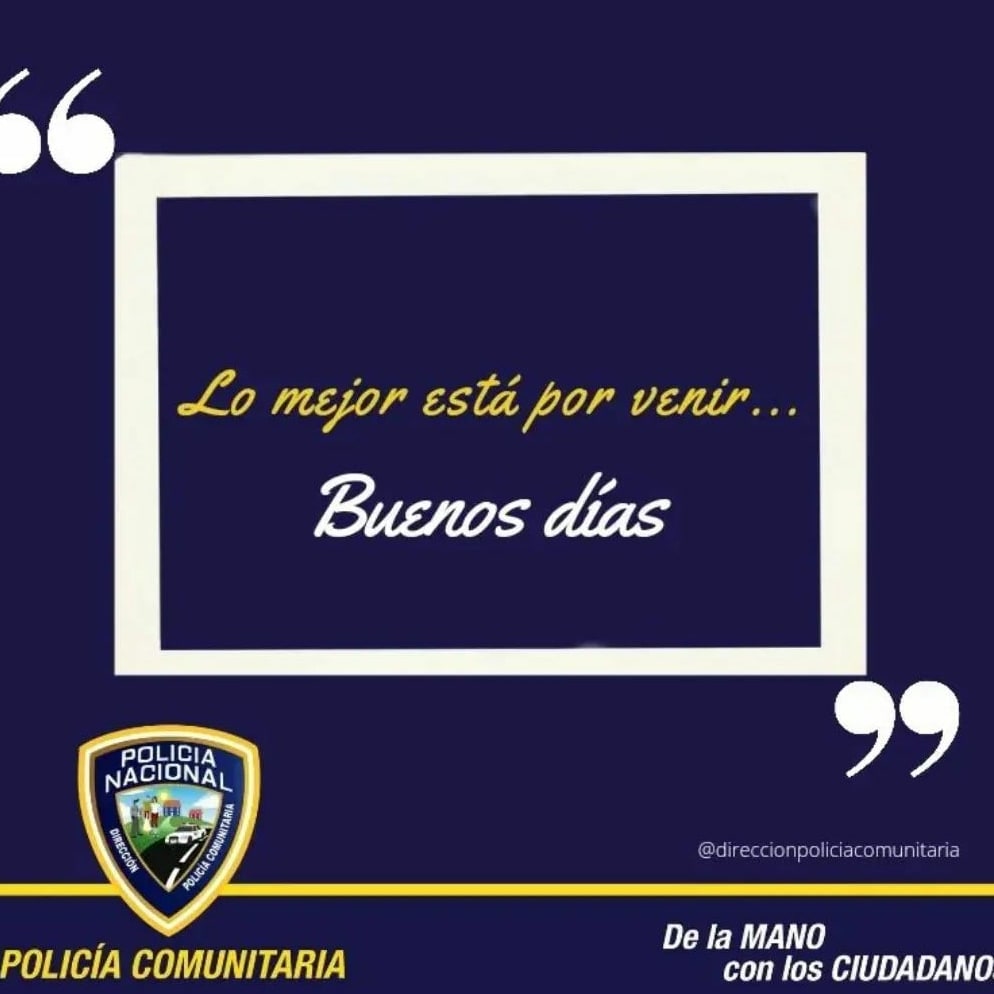 Dpcomunitaria's tweet photo. Feliz inicio de semana... bendecido lunes 🙏🙏
.
.
.
#PolicíaComunitaria #policíard #SeguridadCiudadana #prevencion #convivenciapacifica #presidencia #mininteriorrd #encuentrocomunitario #programajuvenil https://t.co/6EUNBIdPNh