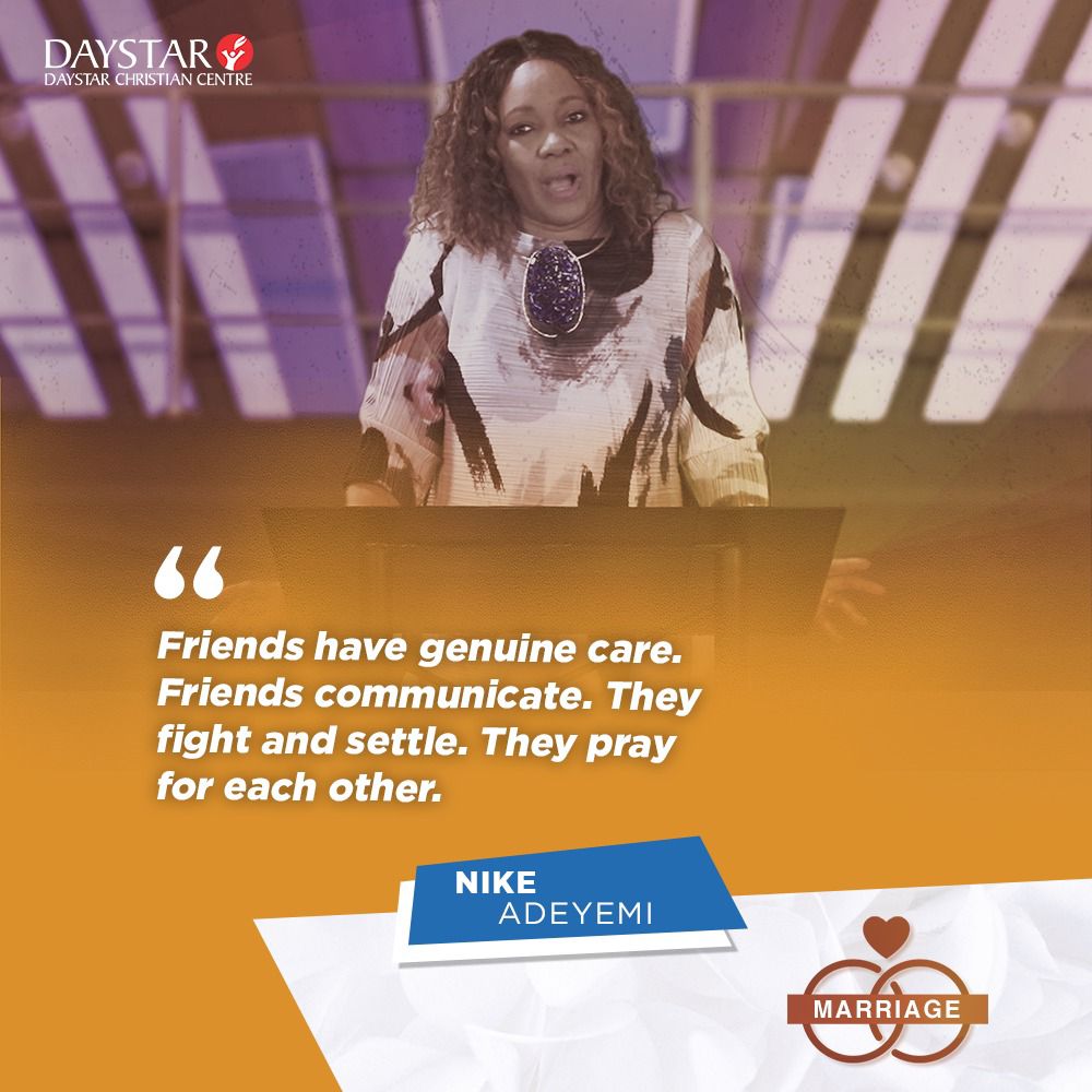 DaystarNG's tweet photo. Marriage should be of friendship. True friends don’t hurt each other intentionally. They communicate with love.
Yesterday’s sermon by Pastor Nike Adeyemi was lit. You can watch it again and again here 👇
https://t.co/8PC0pNDwZa
#Marriage #DaystarNG #MarryyourFriend #May2022 https://t.co/QEJYyFba4C