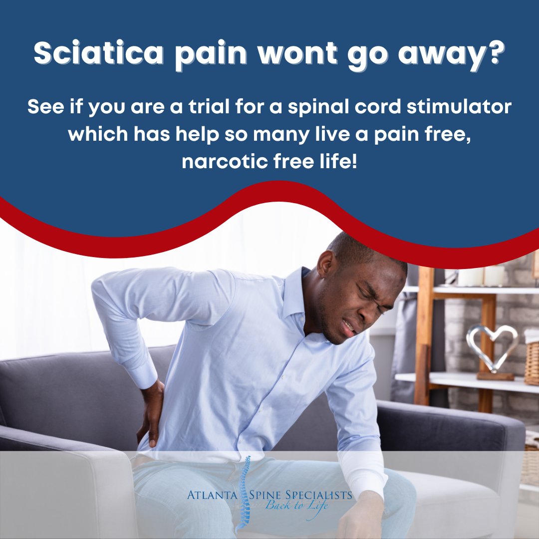ATLSpine's tweet photo. If you're thinking of trying something new, your chance for relief is here at last! Spinal Cord Stimulation is a FDA approved, minimally invasive procedure that blocks the pain signals to your brain. Call Atlanta Spine Specialists today to see if you qualify! (770) 844-3242 https://t.co/PVcTp4eoY3