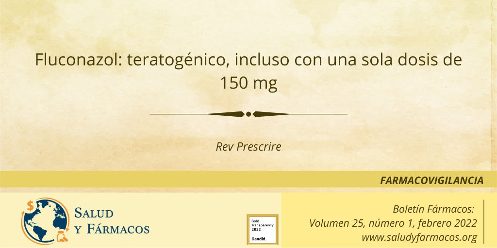 SaludyFarmacos's tweet photo. Gracias a @RevuePrescrire por confiar en nuestra traducción al castellano ➡️https://t.co/7D0tmjUJq6

#Fluconazol
#Antifúngico
#Teratogenia https://t.co/MizWy8BS3Y