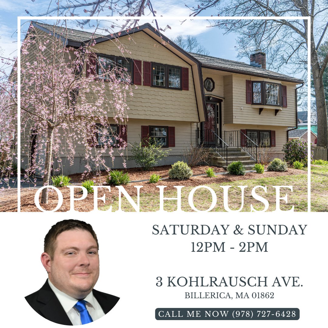 🎈 Open House 🎈

🗓 Sat 5/7 &amp; Sun 5/8

⏰ 12PM-2PM

📍3 Kohlrausch Ave. Billerica, MA 01862

We will also be hosting a COMMUTER OPEN HOUSE 5-7PM FRIDAY 5/6. Come on by!

#OpenHouse #AlfaRealtyGroup #ARG #realtor #singlefamily #newhome #firsttimehomebuyer #realestate #newlisting