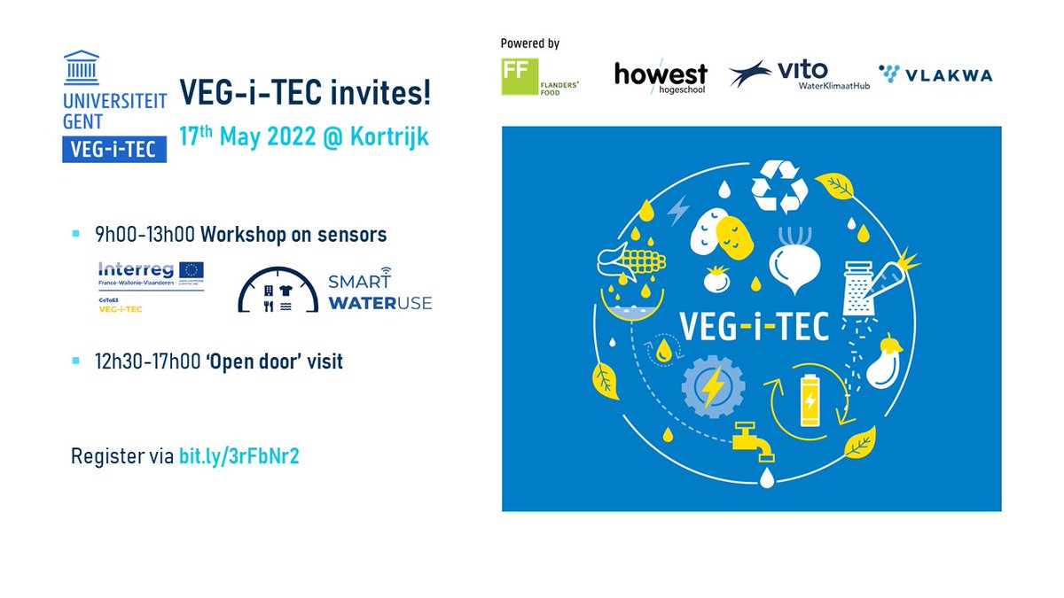 waterclimatehub's tweet image. #VEGiTEC @ugent invites: 17th May in Kortrijk!

Learn more about #sensors for efficient resource management on an interactive workshop, and enjoy the ‘open door’ visit through several demos of partners and technology suppliers.

Sign up via lnkd.in/etwHuZ56
