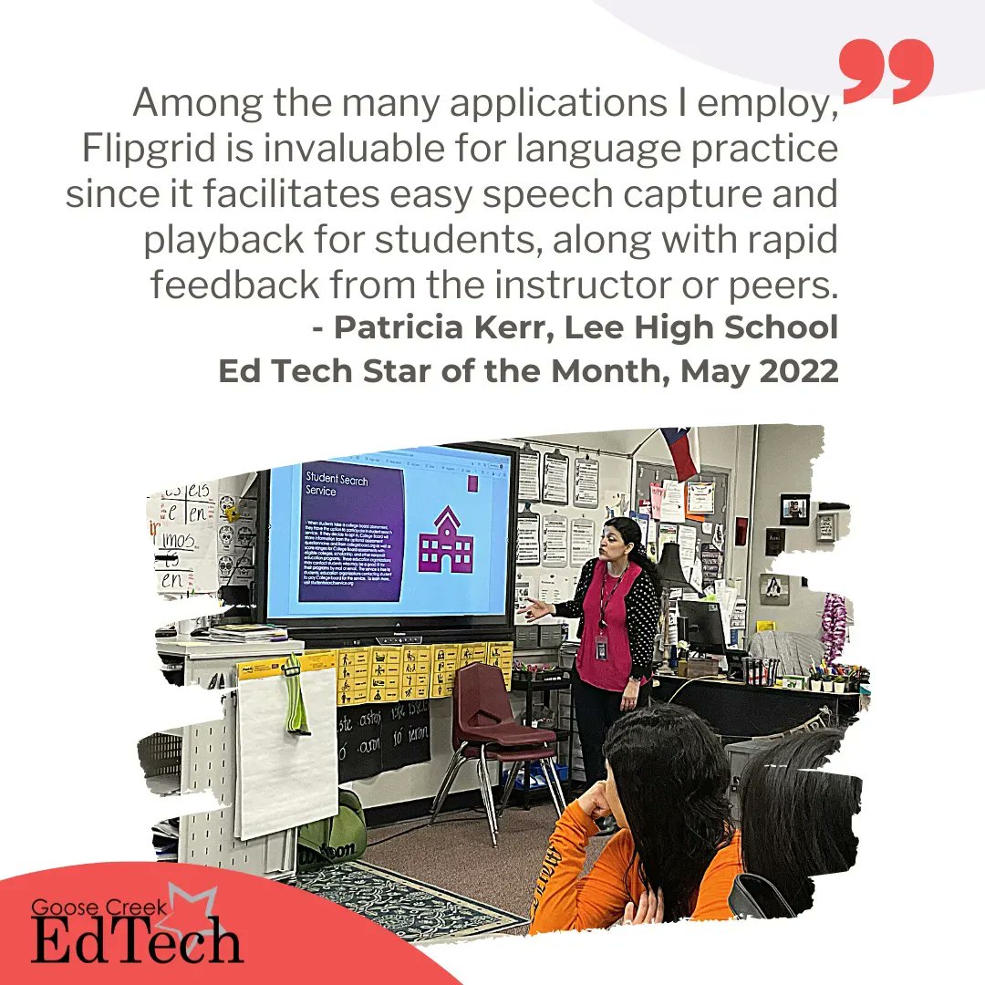 gccisd_edtech's tweet image. Congratulations Patricia Kerr, teacher at Lee High School, on being named the Ed Tech Star of the Month for May!
Read more about how Patricia incorporates technology into her classroom at buff.ly/3zY8sG0
@gccisd #gcGIANTS #gccisdEdTech