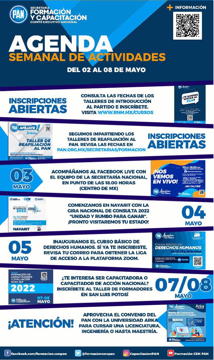 📆 ¿Ya viste la #AgendaSemanalDeCapacitación con la que arrancamos Mayo? 

Échale un ojo a todas las actividades que tendremos estos días 🧑🏻‍🏫👩🏻‍🏫

📧 No dejes de inscribirte a nuestra lista de correos: bit.ly/3C1d2Ek

#CapacitaciónEnAcción 💡
