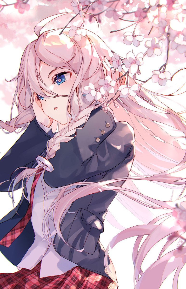 ia (vocaloid) 1girl skirt solo long hair blue eyes cherry blossoms braid  illustration images