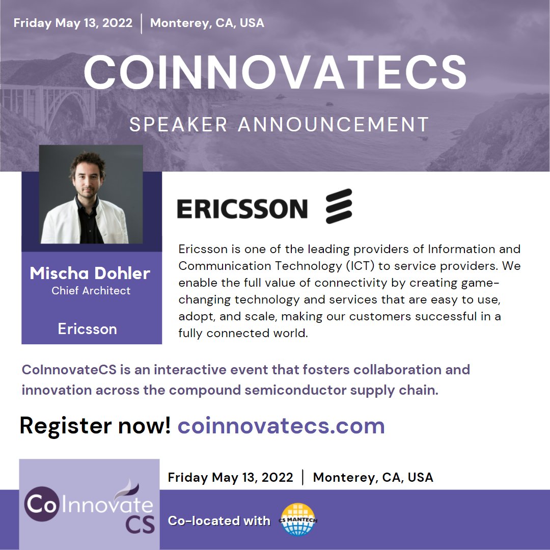 coinnovatecs's tweet photo. Let us introduce Mischa Dohler at @Ericsson! Mischa will be joining us at #CoInnovateCS 2022 on May 13th to talk about "5G and the Metaverse". 

Register now🌐https://t.co/AQnFSk7NiD
Learn more about Mischa🌐https://t.co/xYRvlCwqho

#Collaboration #Innovation #5G #Metaverse https://t.co/CjCfinRjhY