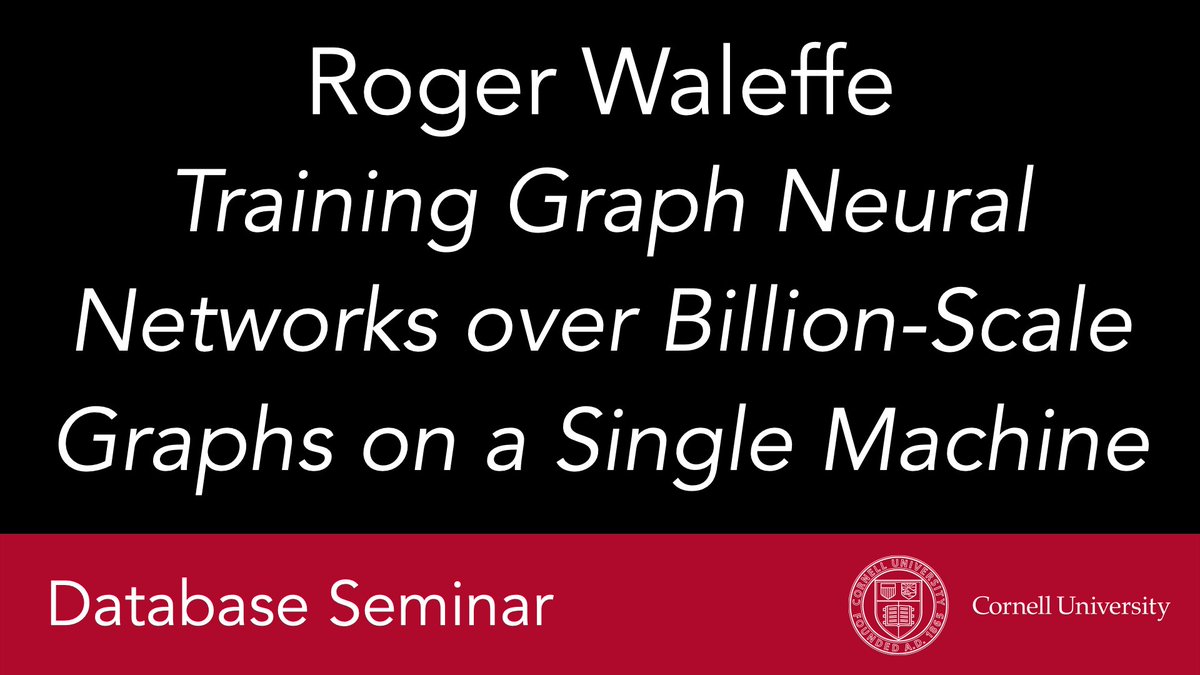 Immanuel Trummer (@immanueltrummer) on Twitter photo Roger Waleffe (<a href="/RWaleffe/">Roger Waleffe</a>) shows how to train over billion-scale graphs on a single machine!
Join us at 1 PM ET via Zoom!
Link: tinyurl.com/2p8uv2j8
Details: itrummer.github.io/cornelldbsemin…
<a href="/wiscdb/">Wisconsin DB Group (@wiscdb.bsky.social)</a> <a href="/WisconsinCS/">UW–Madison Computer Sciences</a> <a href="/thodrek/">Theo Rekatsinas</a> #ML #AI #Databases #GraphData #CornellDBseminar Roger Waleffe (<a href="/RWaleffe/">Roger Waleffe</a>) shows how to train over billion-scale graphs on a single machine!
Join us at 1 PM ET via Zoom!
Link: tinyurl.com/2p8uv2j8
Details: itrummer.github.io/cornelldbsemin…
<a href="/wiscdb/">Wisconsin DB Group (@wiscdb.bsky.social)</a> <a href="/WisconsinCS/">UW–Madison Computer Sciences</a> <a href="/thodrek/">Theo Rekatsinas</a> #ML #AI #Databases #GraphData #CornellDBseminar