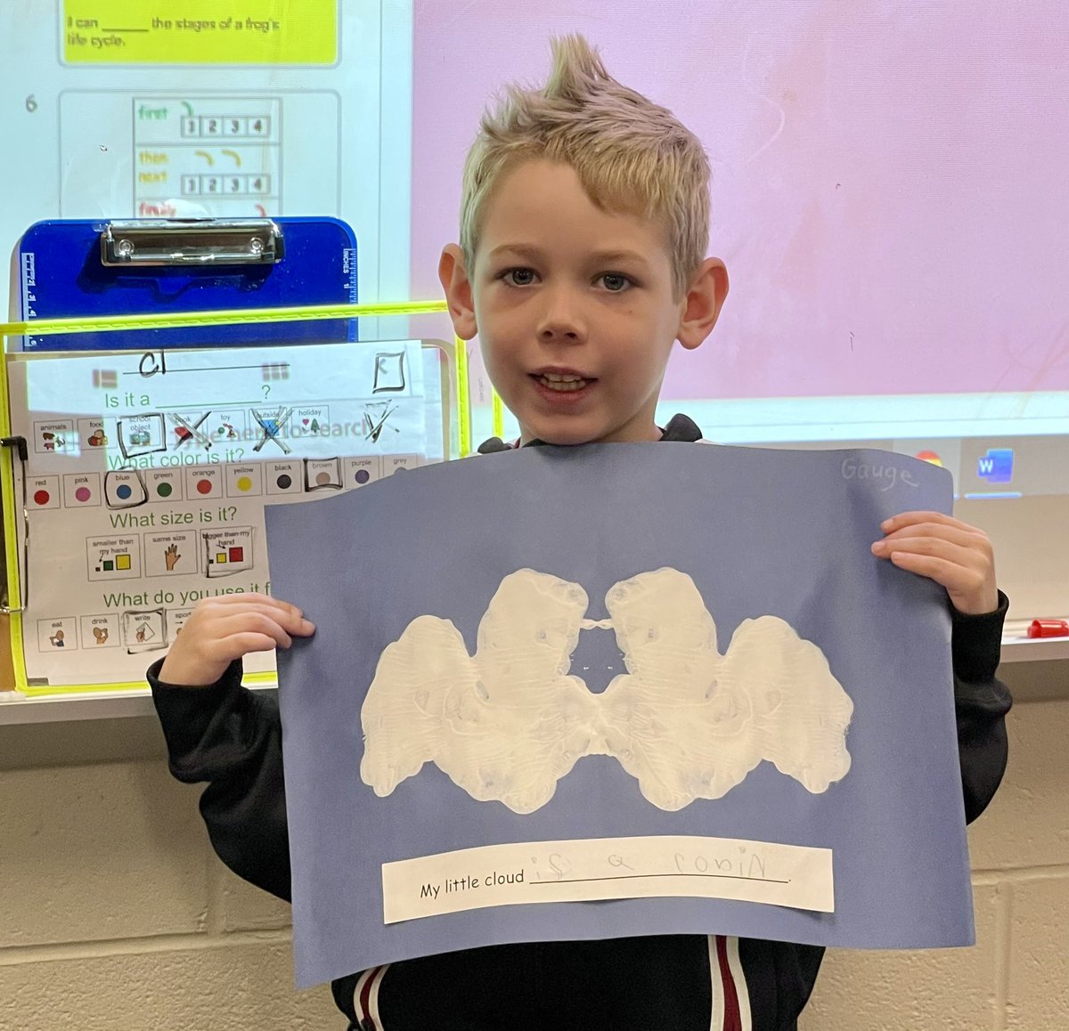 KatiebellSLP's tweet photo. Our @SLCSpearson co teaching students read #EricCarle’s favorite Little Cloud, created their own, and used visualizing strategies to write! #govisual #handson https://t.co/MqFUIOpubQ
