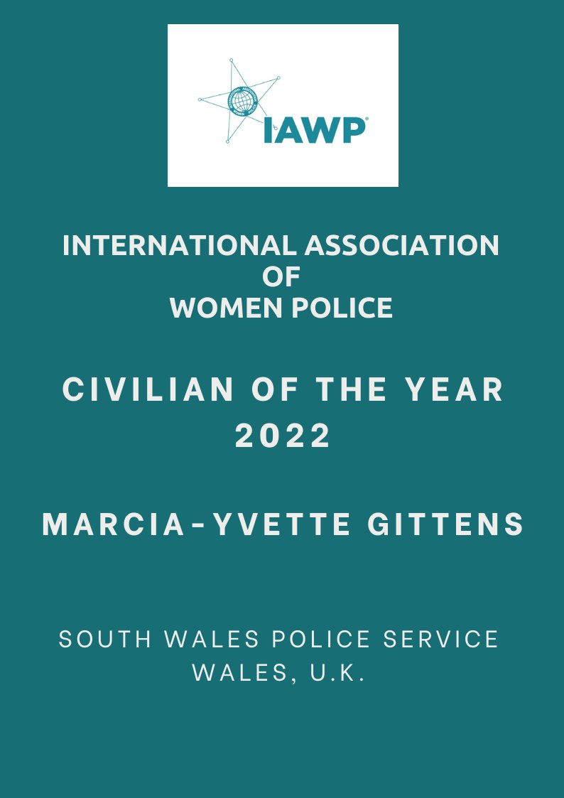Our 2022 Civilian of the Year is from South Wales Police, UK, IAWP Region 13 <a href="/IAWPPresident/">IAWP President</a> @IAWP2022 <a href="/CILisaGore/">Lisa Gore</a> <a href="/swpgen/">South Wales Police Gender Equality Network</a> <a href="/BAWPUK/">BAWP</a> <a href="/swpolice/">South Wales Police</a>