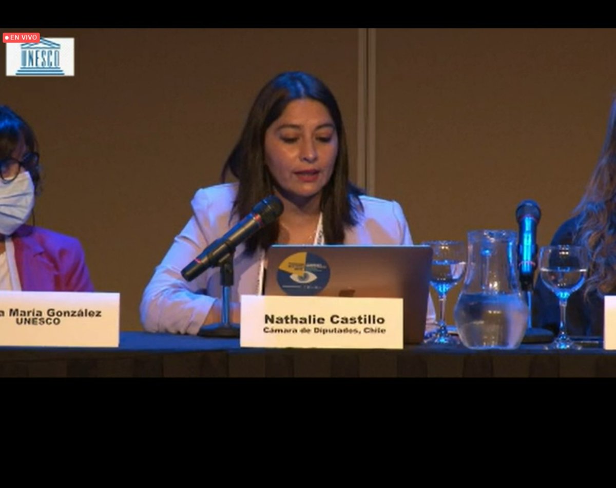 ChilePeriodista's tweet photo. Diputada y Consejera Nacional de @ChilePeriodista, Nathalie Castillo, presenta en Conferencia Global de UNESCO proyecto de ley de protección a la prensa y destaca el deber del Estado de garantizar su ejercicio de manera protegida y libre.  #InformarNoEsDelito #PrensaProtegida https://t.co/oebRy3IVpJ