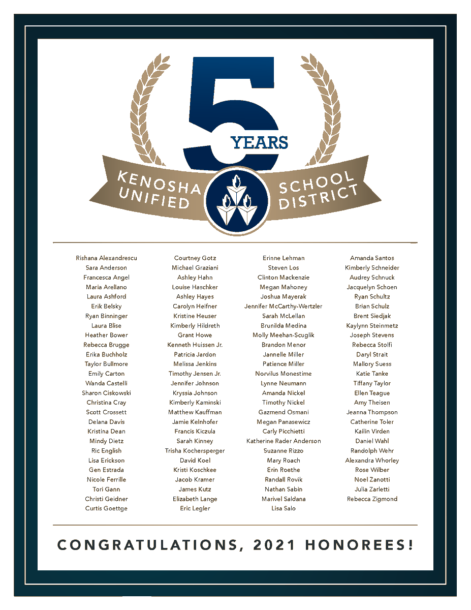 Congratulations to all KUSD staff celebrating their 5 and 10 year anniversaries! Staff at Reuther celebrating 5 years of service with KUSD are Liz Joslyn, Emily Koepnick, and Stephanie Scott. 
Thanks for all you do!
#BulldogProud
#KUSDproud