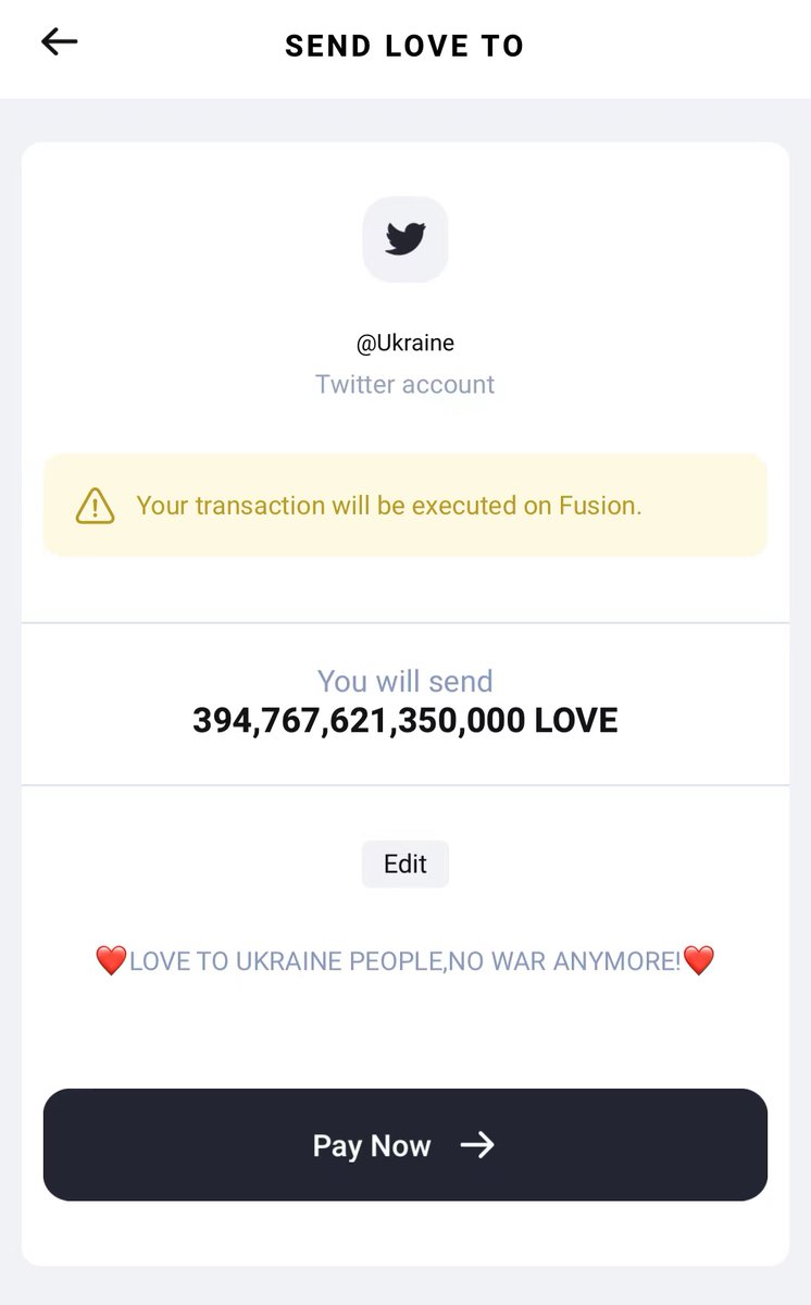 lovecoincom's tweet photo. We 100% agree with you. 394,767,621.35M $LOVE has already been donated to @Ukraine. Let's pray for world peace! People need LOVE! NO WAR ANYMORE!
#lovedao 

@Ukraine can download https://t.co/ERgM5PDin9 to receive the donation.@FinanceChainge https://t.co/yL1OUekFDh
