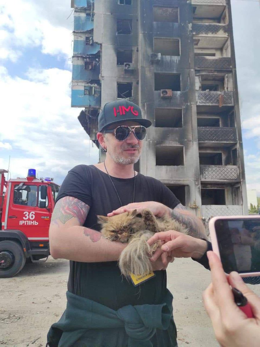 enpaonlus's tweet photo. Kiev, gatto rimasto bloccato al settimo piano di un edificio bombardato salvato dai volontari locali e dei Vigili del Fuoco ucraini. Grazie!!! (fonte: UkraineNow) #Kyiv #Ukraine https://t.co/W7uXgPVRod