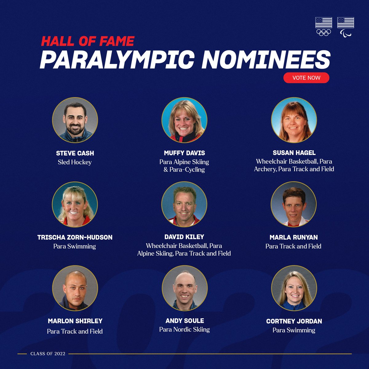 Meet the 9⃣ Paralympians nominated for the U.S. Olympic &amp; Paralympic Hall of Fame, Class of 2022. 🇺🇸

Vote Now: go.teamusa.org/TUSAHOF 

#TeamUSAHOF