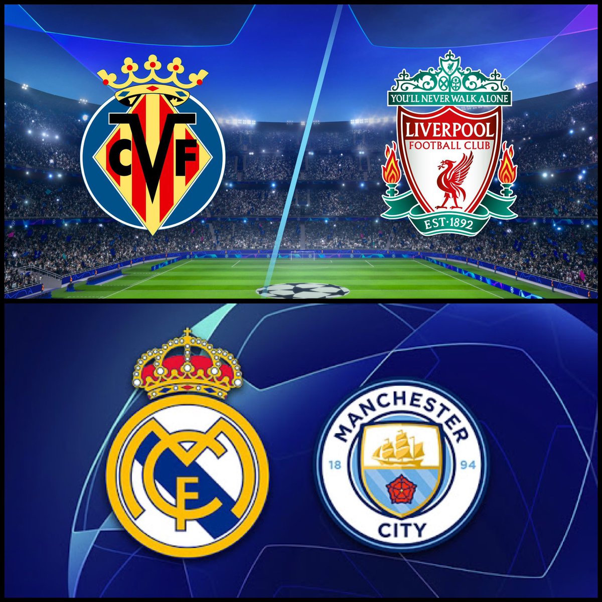 2nd Leg of UEFA Champions League starting Tuesday May 3rd Villarreal 🇪🇸 (0) v Liverpool 🏴󠁧󠁢󠁥󠁮󠁧󠁿 (2): Wednesday May 4th Real Madrid 🇪🇸 (3) v Manchester City 🏴󠁧󠁢󠁥󠁮󠁧󠁿 (4)
Both Kicking off 3pm #UEFA #ChampionsLeague #Villarreal #liverpool #RealMadrid #ManCity #FortLauderdale #irishpub
