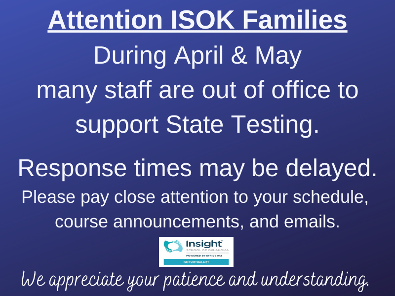 InsightOklahoma's tweet photo. Reminder: State Testing is for grades 6-8, 11.
Find more information on the ISOK Hub: https://t.co/zIfkHICyoD https://t.co/sJL84PB2Pk https://t.co/uPaMAV2Fx6