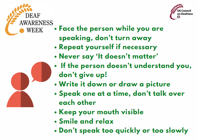 This week is #DeafAwarenessWeek.  Watch our BSL safety videos here:
youtube.com/playlist?list=…

1 in 6 people in the UK face the challenges of Deafness and hearing loss. This #DeafAwarenessWeek we want to help raise awareness of best communication practice. CLICK THE PIC for tips.
