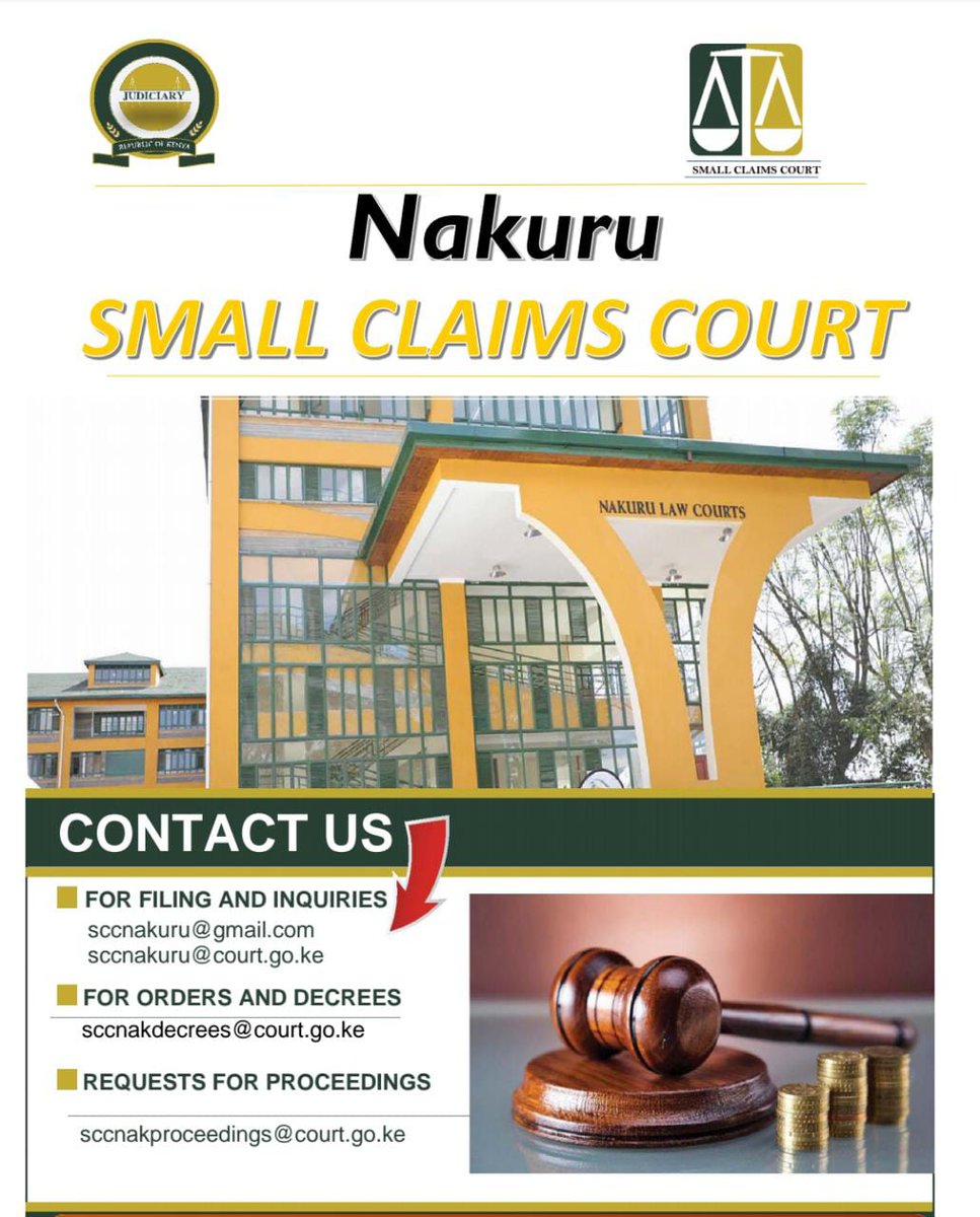 Reach us (Nakuru Small Claims) Court through the following email addresses