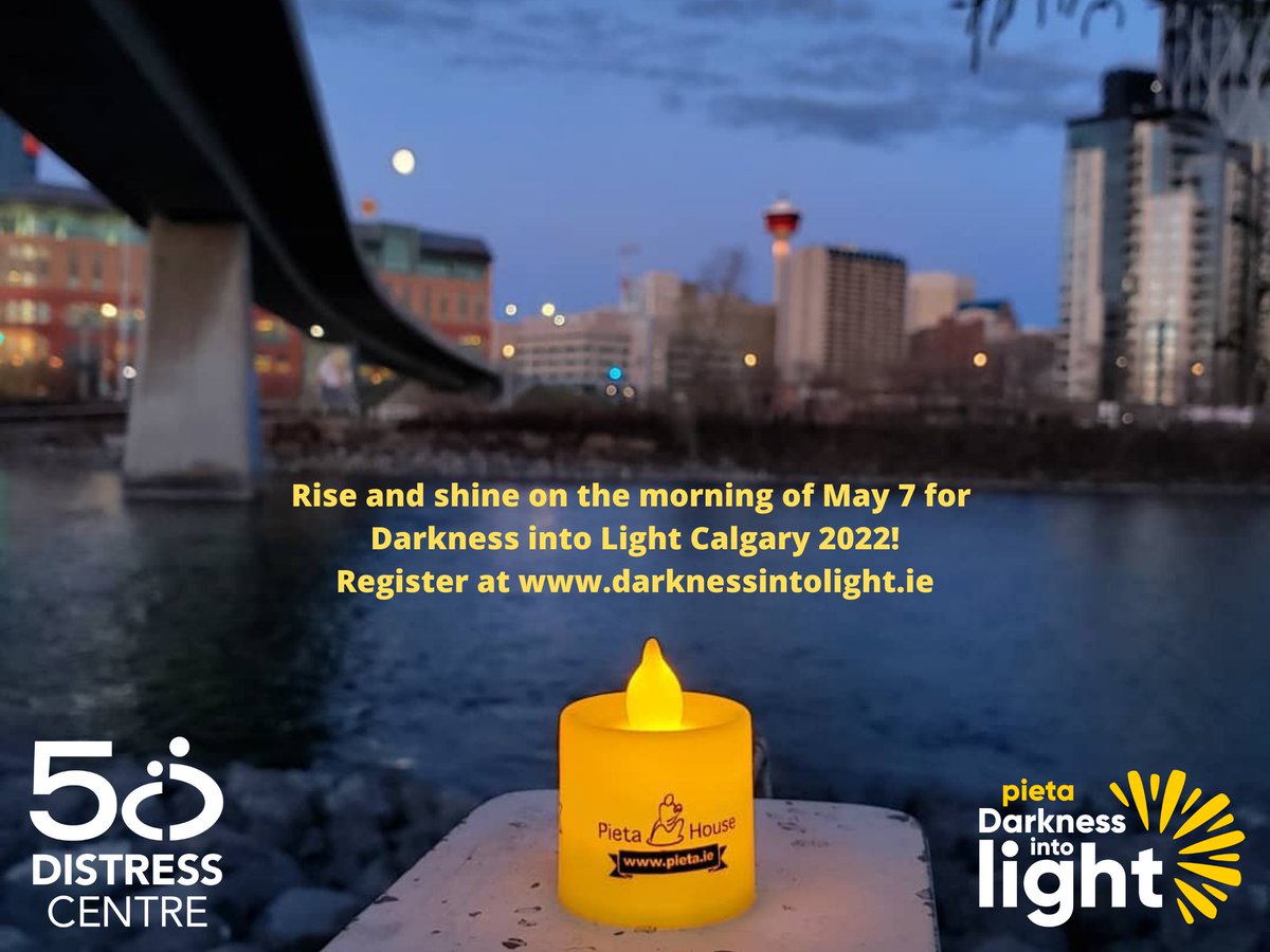 DILCalgary's tweet image. It's now less than one week to our @DILCalgary event! Join us bright and early this Saturday morning (May 7) for a beautiful downtown Calgary walk/run - register today to support @Distress_Centre and @PietaHouse! 
darknessintolight.ie
#yyc #MentalHealthMatters #yycevents