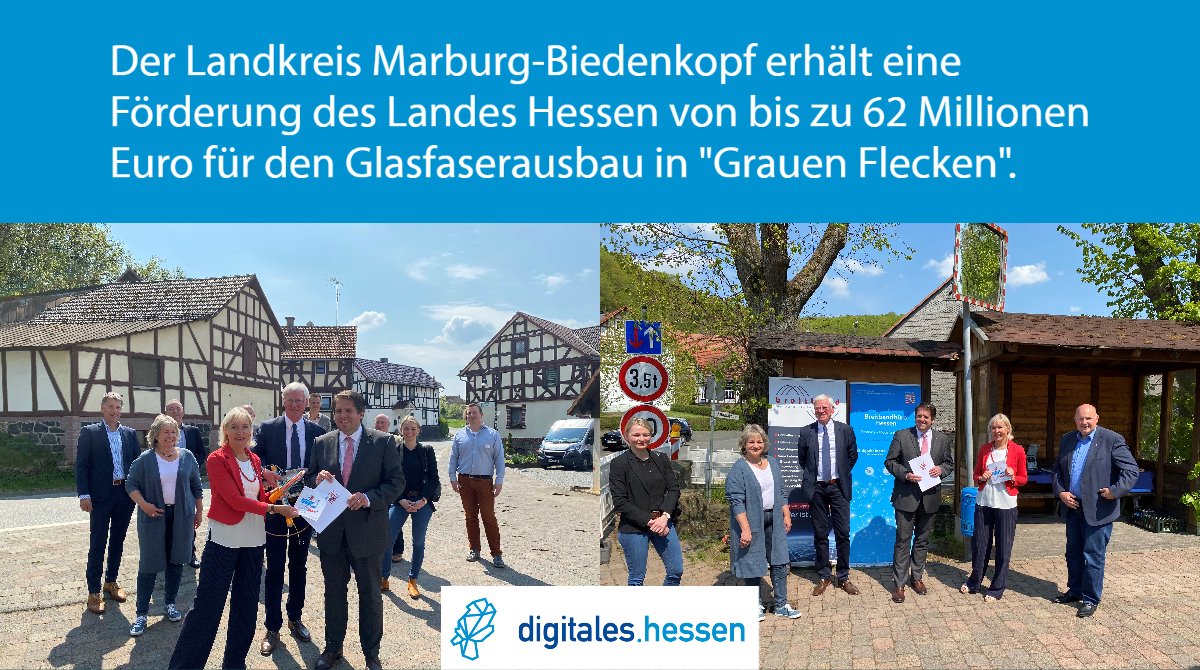 Graue-Flecken-Förderung: Das Land übernimmt bis zu 62 Millionen Euro für den #Glasfaserausbau im LK #MarburgBiedenkopf 👍🖱. Digitalministerin <a href="/KSinemus/">Kristina Sinemus</a> hat dazu heute einen "Letter of Intent" überreicht. 

Alle Infos ⬇️
digitales.hessen.de/presse/glasfas…