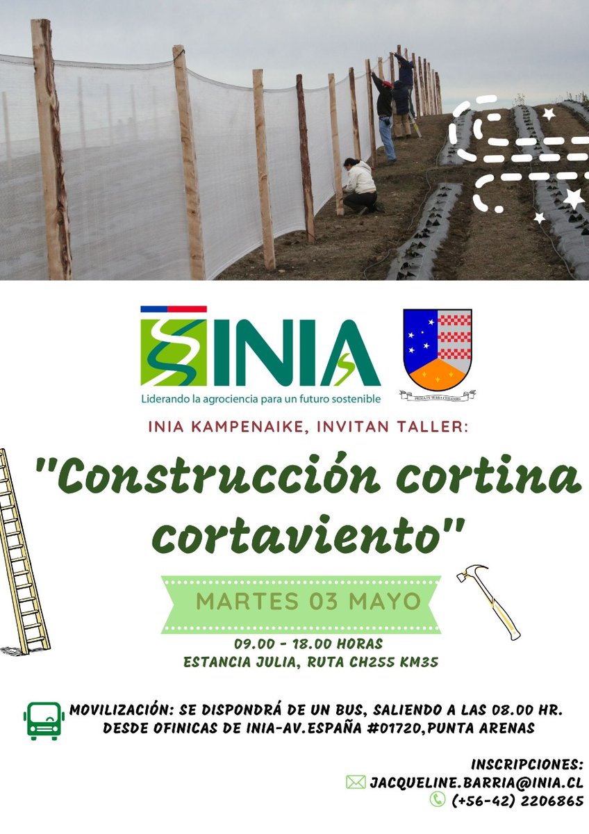 #ATENCIÓN Mañana en la Estancia Julia. Aún puedes inscribirte👉jacqueline.barria@inia.cl
Habrá buses de acercamiento en Av. España 01720 a las 8:00 hrs.
Recuerda llevar tu pase de movilidad al día