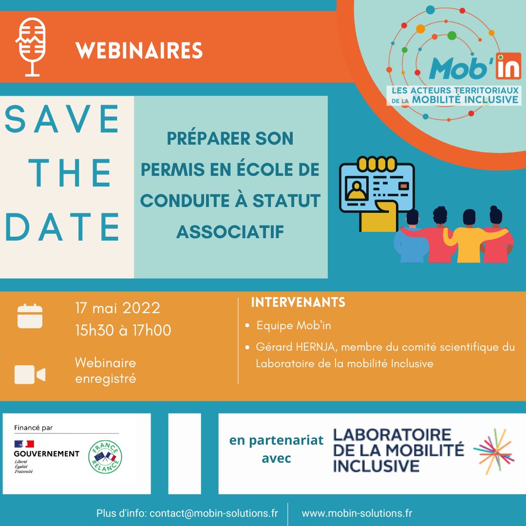 Le Réseau Mob'In, vous propose d'échanger et de travailler ensemble pour une #mobilité solidaire et #inclusive, le 17 mai 2022 de 15h30 à 17h00 en visio. 

Inscrivez-vous dès maintenant à notre webinaire !
 👉Inscription et programme :
urlz.fr/i7lF

#francerelance #ess